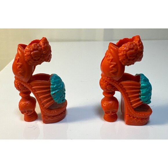 Monster High Shoes Orange & Teal Skull Heels For Skelita Calaveras Art Class - Picture 4 of 6